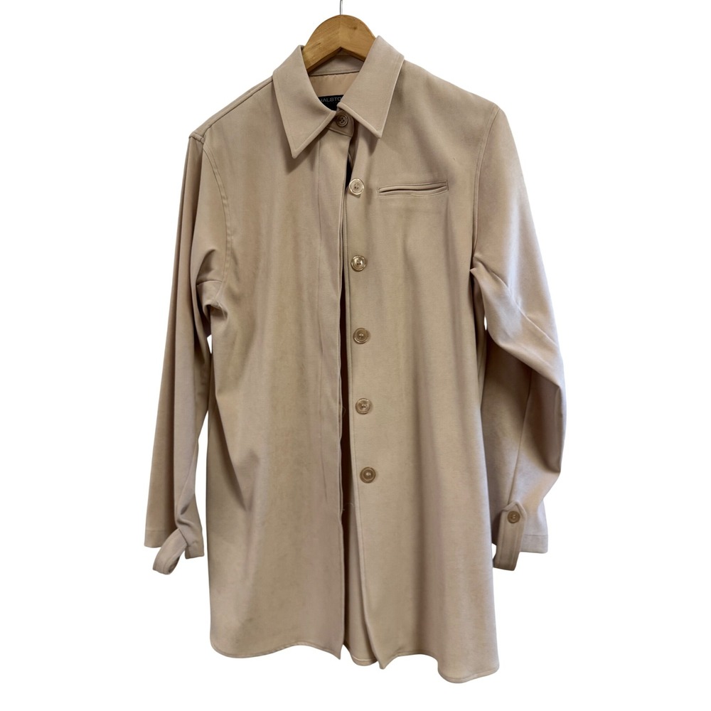 Halston Lifestyle Tan Faux Suede Button Front Longline Shirt Jacket Shacket S